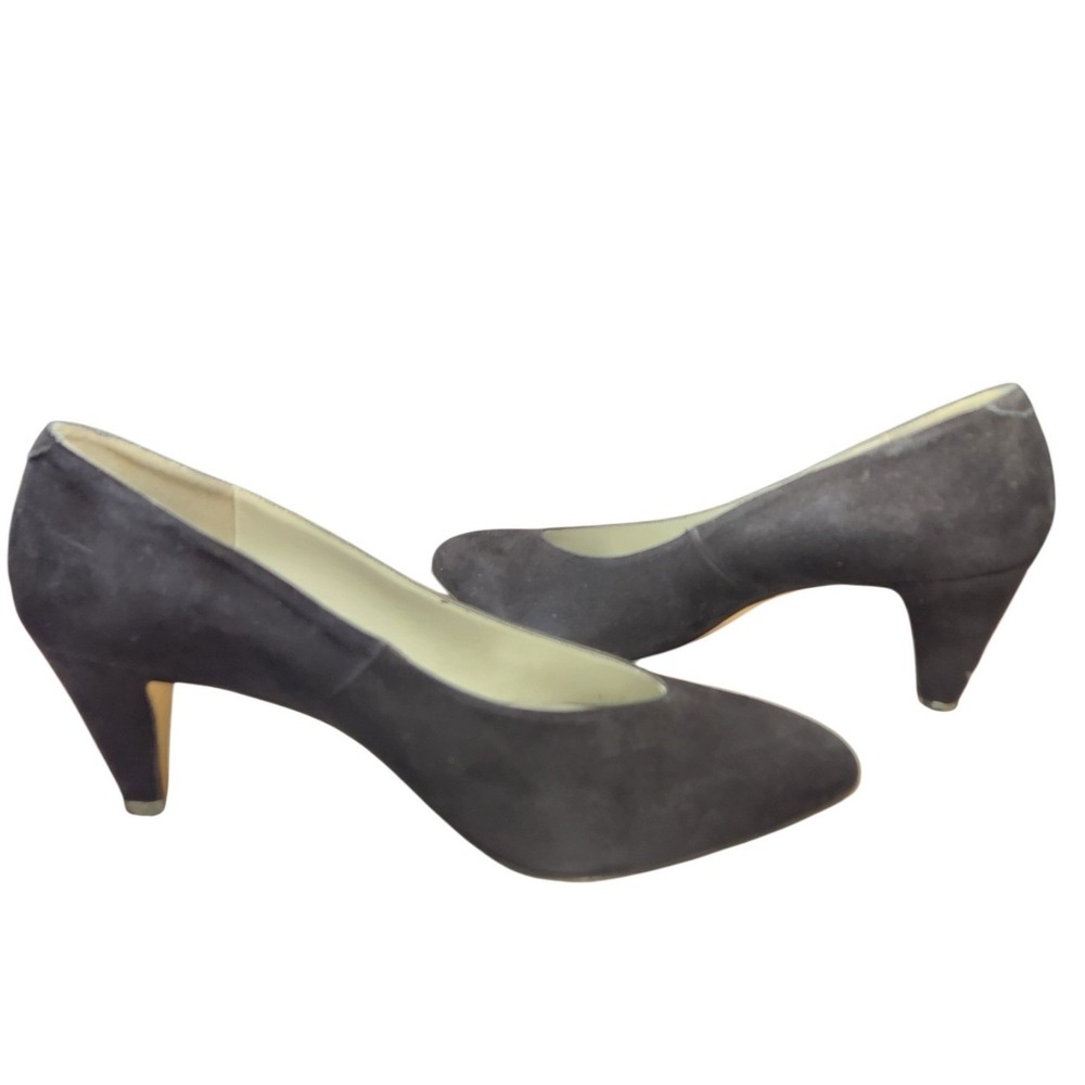 Vintage Black Suede Kitten Heels Pumps 90s Goth Office Siren Made in Spain 9